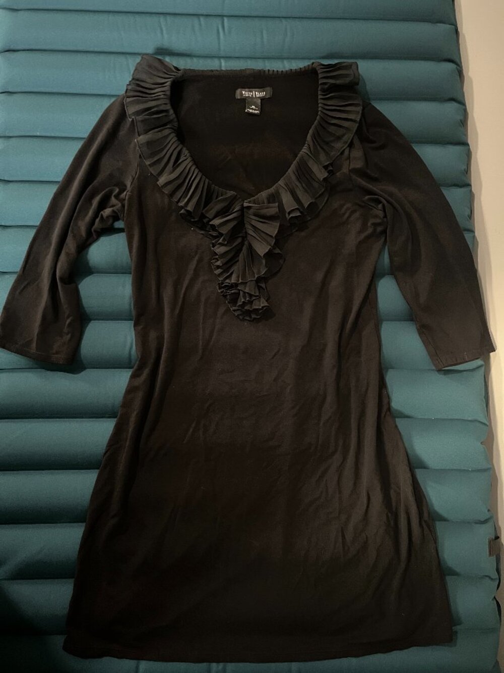 White House Black Market BLack Ruffle V-Neck Dress